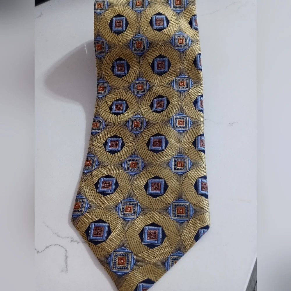 Kolte Italy Classic Designer 100%Silk Blue/Gold Men's Necktie Made in Italy 59/4